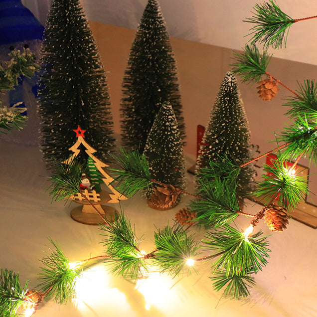 Modern Art Deco Battery Copper Plastic Leaf Bell Pine Needle Red Fruit Christmas Decoration LED String Lights For Bedroom
