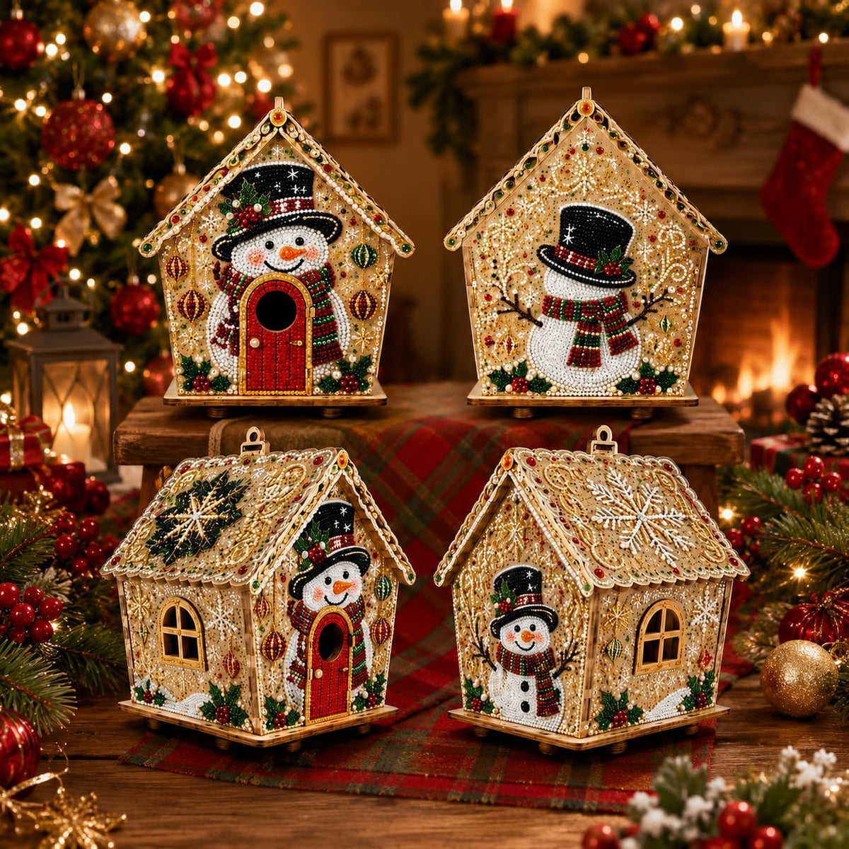 3D Wooden Christmas House Diamond Painting Kit for Adults