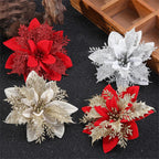 Floréva Decoratieve Kerstbloemen – Set van 5 of 10 Kunstbloemen (14,5 cm) in Roze, Rood & Goud voor Feestelijke Decoratie