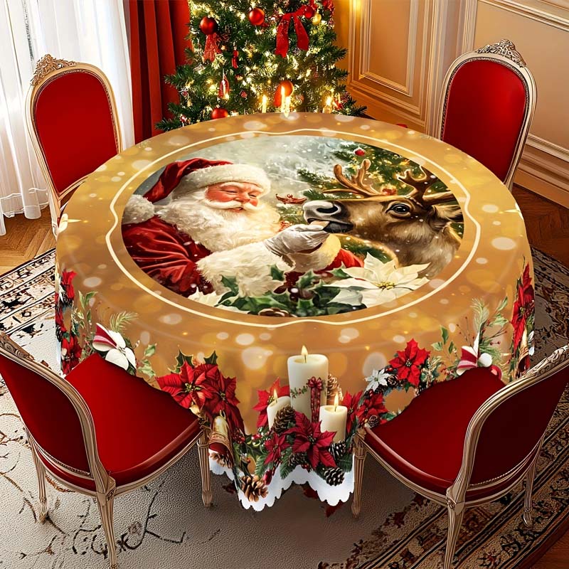 Christmas Table Runner with Reindeer and Snowmen – Durable Polyester Tablecloths Model PineGlow