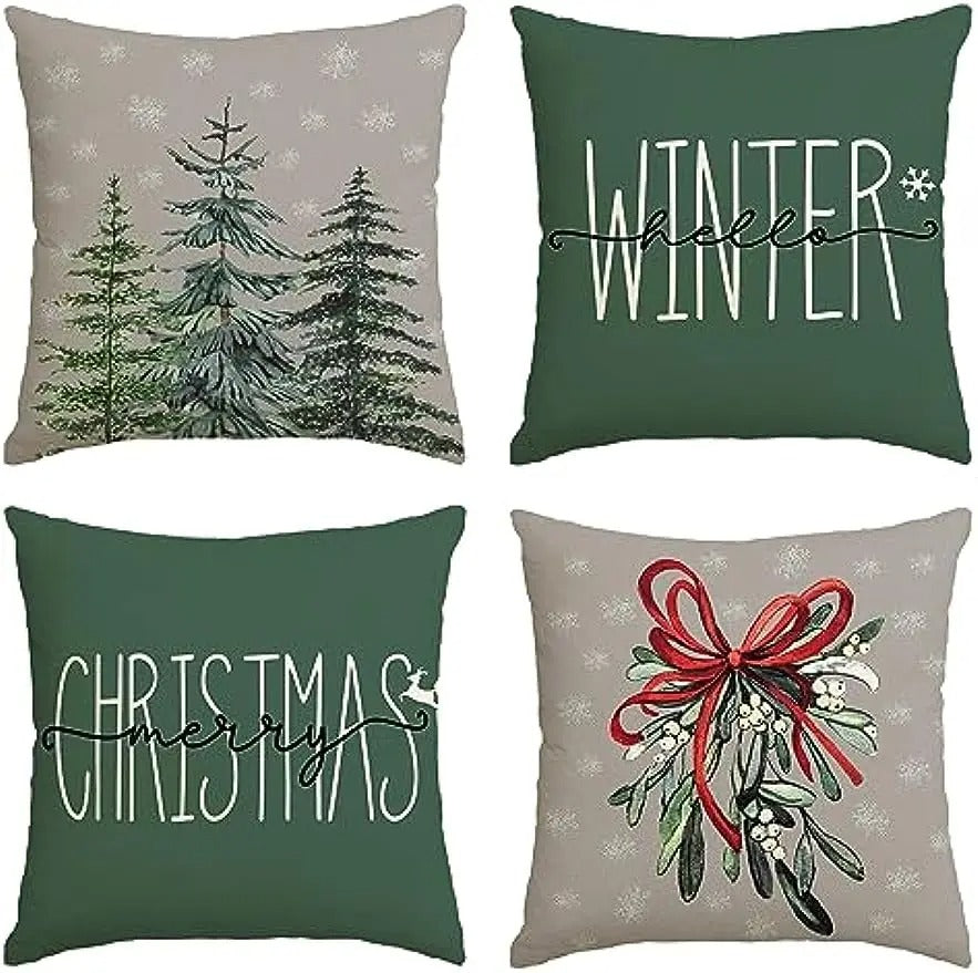 MerryCushion – Green Cushion Cover with Festive Christmas Print 45x45 cm