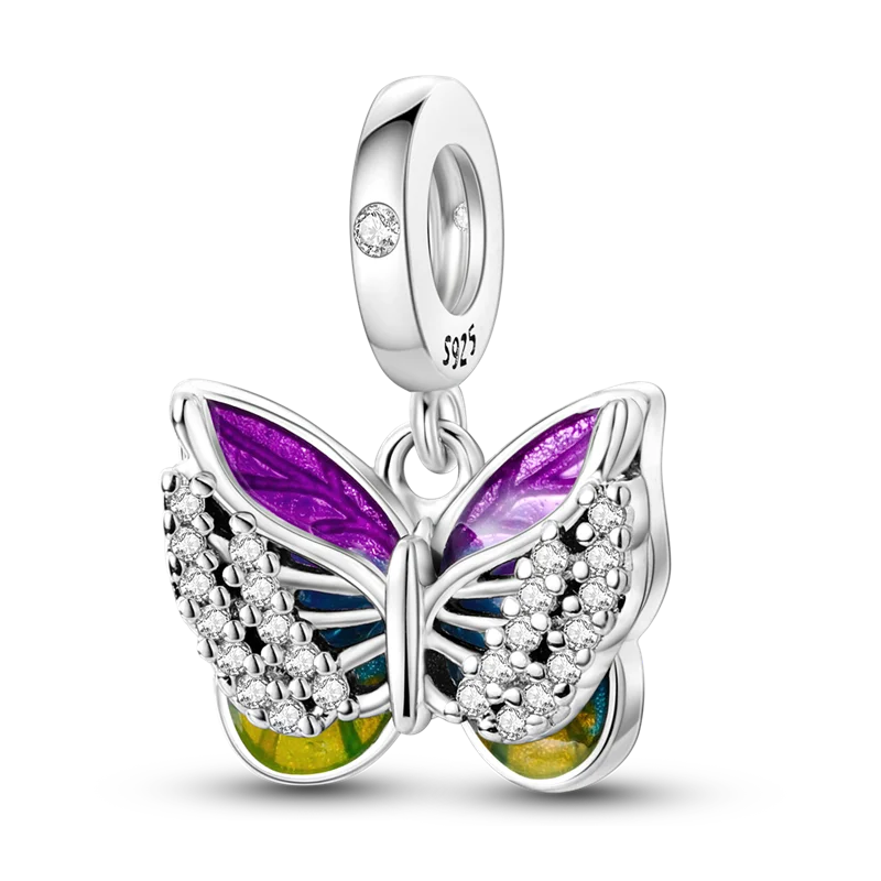 925 Silver Golden Leopard Charms Beads Colorful Chameleon Rhinoceros Lion Scarab Cat Pendant Compatible with Original Pandora Bracelet Jewelry