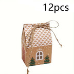 Kerst Peperkoek Huis Geschenkdozen – Set van 12 of 50 Kraftpapier Dozen voor Feestelijke Cadeaus