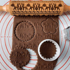 Handmade rolling pin with decorative Christmas embossing