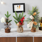 Mini Tabletop Christmas Tree with Rustic Base for Warm Holiday Decoration