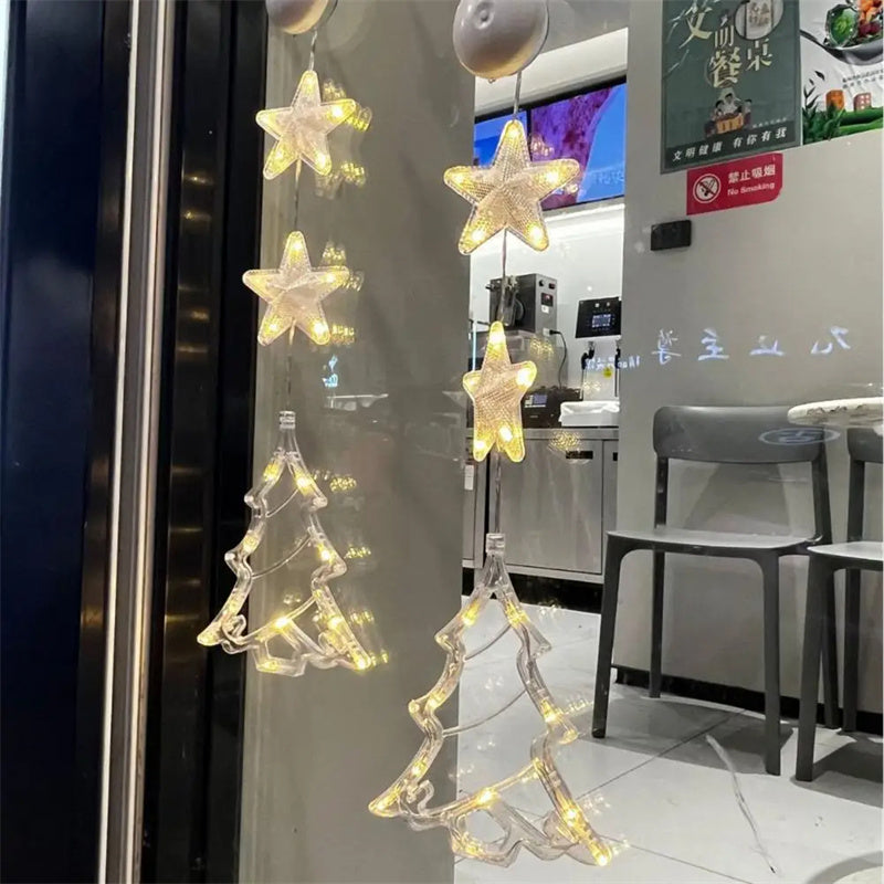 Christmas 3pcs LED Light Star Hanging Tree Sucker Window Ornaments