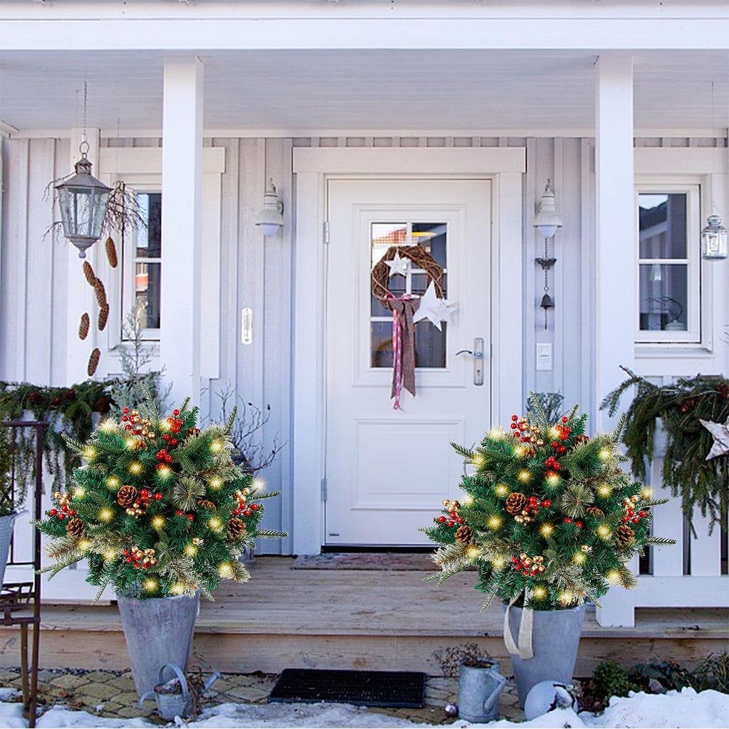 Christmas Urn Filler with LED Lights | 18" Realistic Pine Arrangement | Indoor/Outdoor Decor