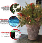 Christmas Urn Filler with LED Lights | 18" Realistic Pine Arrangement | Indoor/Outdoor Decor