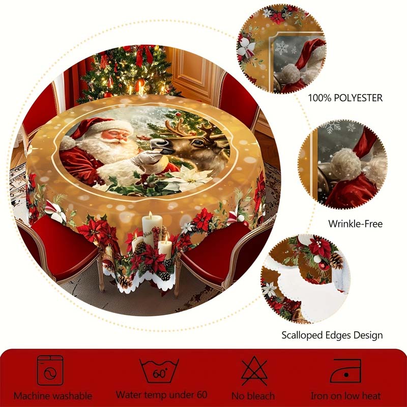 Christmas Table Runner with Reindeer and Snowmen – Durable Polyester Tablecloths Model PineGlow