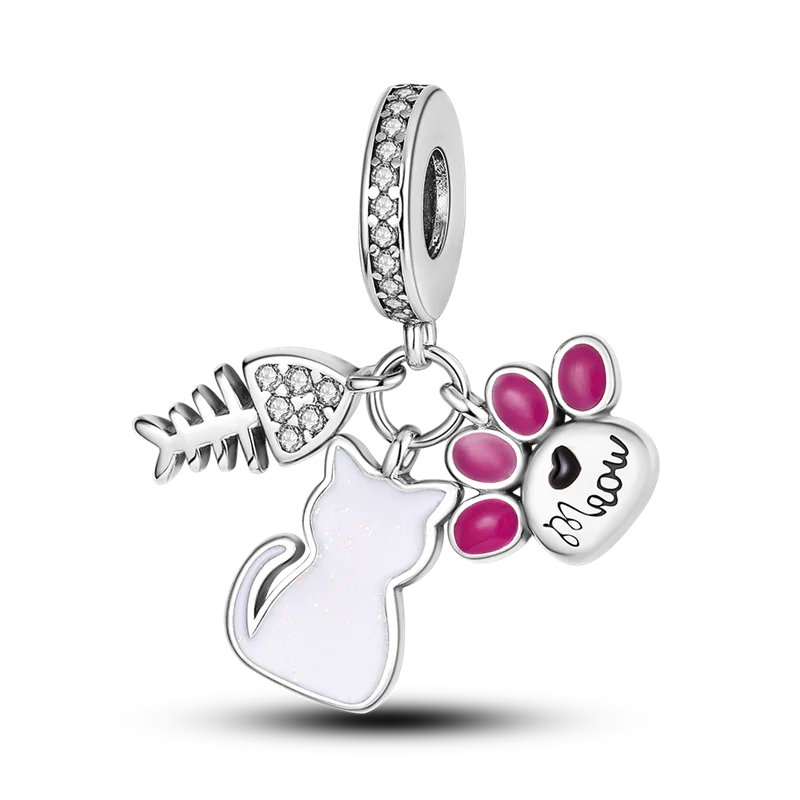 925 Silver Golden Leopard Charms Beads Colorful Chameleon Rhinoceros Lion Scarab Cat Pendant Compatible with Original Pandora Bracelet Jewelry
