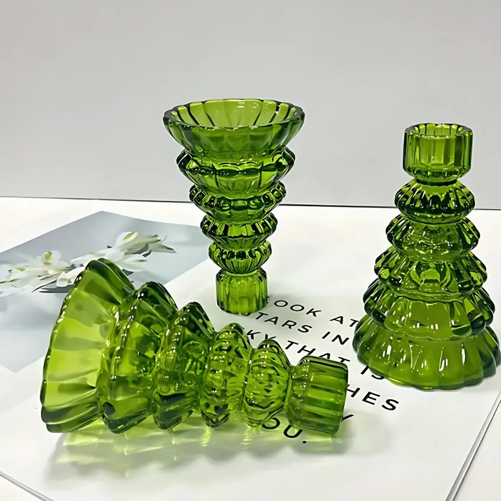 Christmas Tree Glass Candle Holder | 3pcs Set