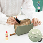 Solid color cosmetic bag with double zipper
