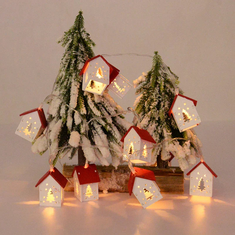 Bright Wooden Christmas Tree Decoration – LED String Lights for Festive Illumination