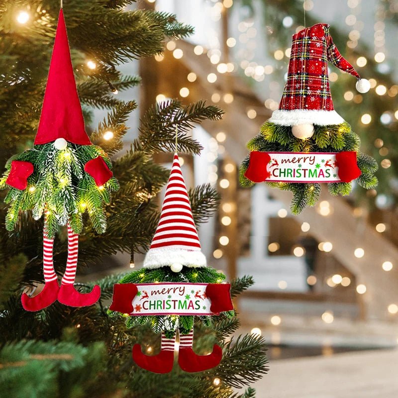 Santa Gnome with Christmas Wreath and Sparkling LED Lights – Perfect for Front Door, Wall, or Window Festive Magic