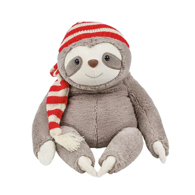 Kawaii Christmas Sloth Plush with Striped Hat