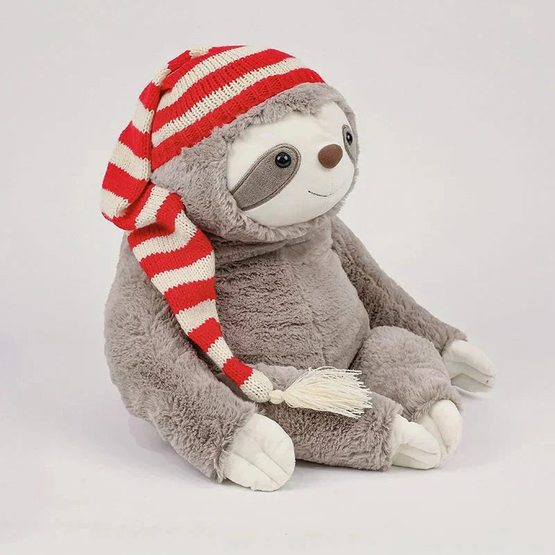Kawaii Christmas Sloth Plush with Striped Hat