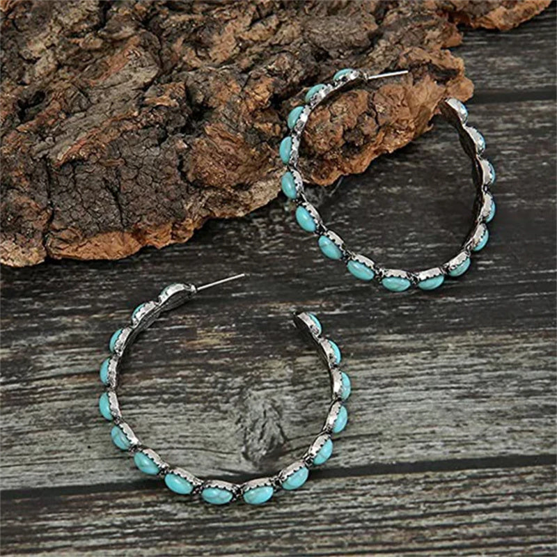 Vintage C-Shaped Turquoise Hoop Earrings