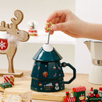 Creative Ceramic Christmas Tree Lid Spoon Mug