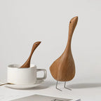 Nordic Wooden Goose Figures Abstract Teak Wood Sculpture Love Couple Figures Natural Animal Ornaments for Home Decoration