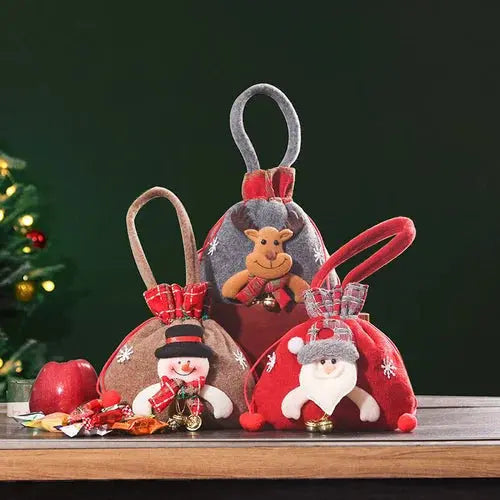 Christmas Gift Bags | Reusable Fabric with Drawstring | Santa, Snowman & Reindeer Patterns | 2 Sizes