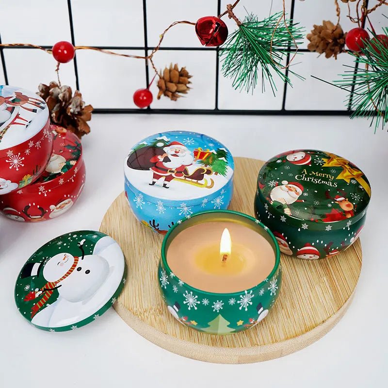 Christmas Candle Round Tin Box Set of 12– Perfect for Candy, Party Decor, or DIY Handmade Candles – Metal Container with Lid (2.2oz)