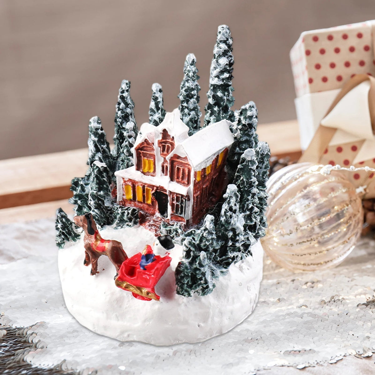 LED Christmas Village Miniature Set – Snowy Resin Houses for Festive Home Décor & Delightful Gifts for Kids & Friends