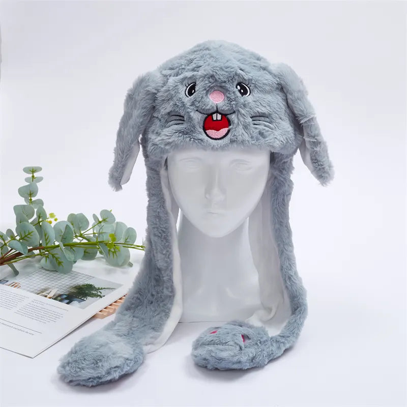 BunnyBounce Plush Hat with Moving Ears for Kids & Adults