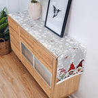 Festive Linen Table Runner for Christmas with Snowflake and Gnome Motif
