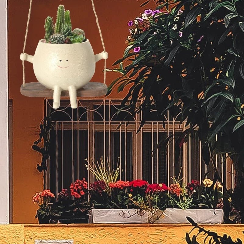 Swing Face Hanging Planter – Adorable Resin Succulent Pot for Indoor & Outdoor Decor, Perfect Christmas Gift
