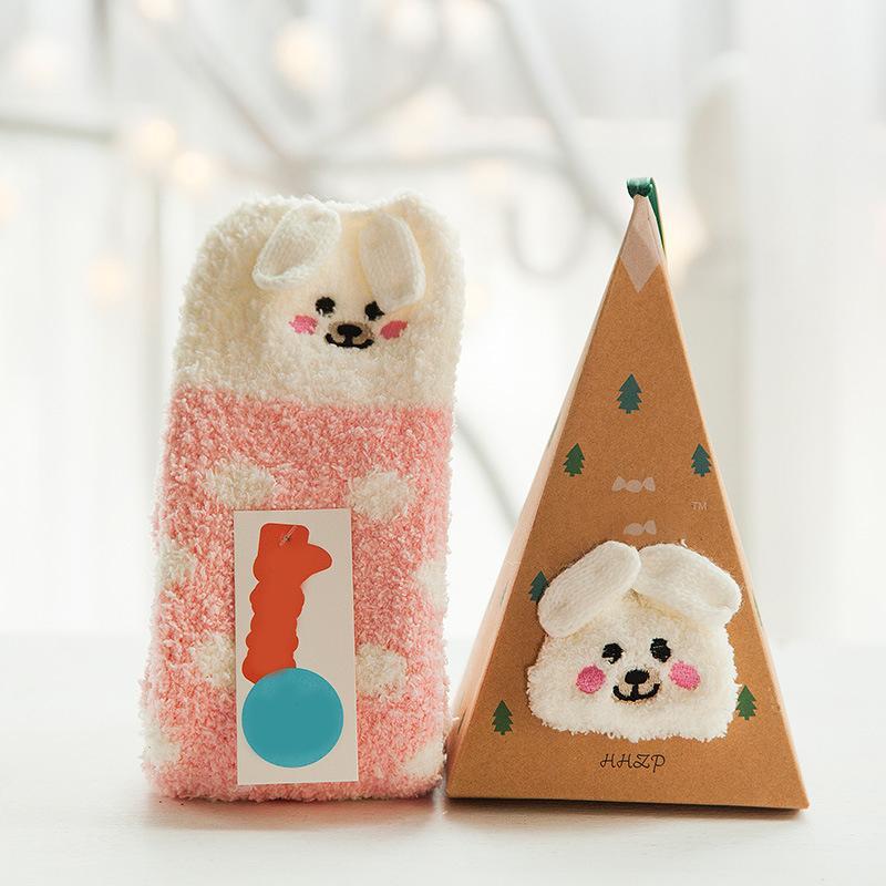 4 Pairs Christmas-themed Coral Fleece Soft Warm Socks