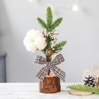Mini Tabletop Christmas Tree with Rustic Base for Warm Holiday Decoration