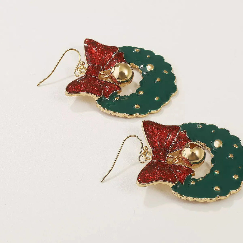 Christmas Wreath Bow Drop Earrings