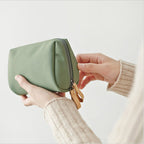 Solid Color Cosmetic Bag with Double Zipper