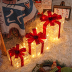 Lighted Christmas Gift Box Set of 3 with Warm White LEDs for Indoor and Outdoor Decor