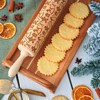 Embossed Rolling Pin Christmas Roller | Handmade from Beech Wood | Christmas Designs & Cookie Cutters