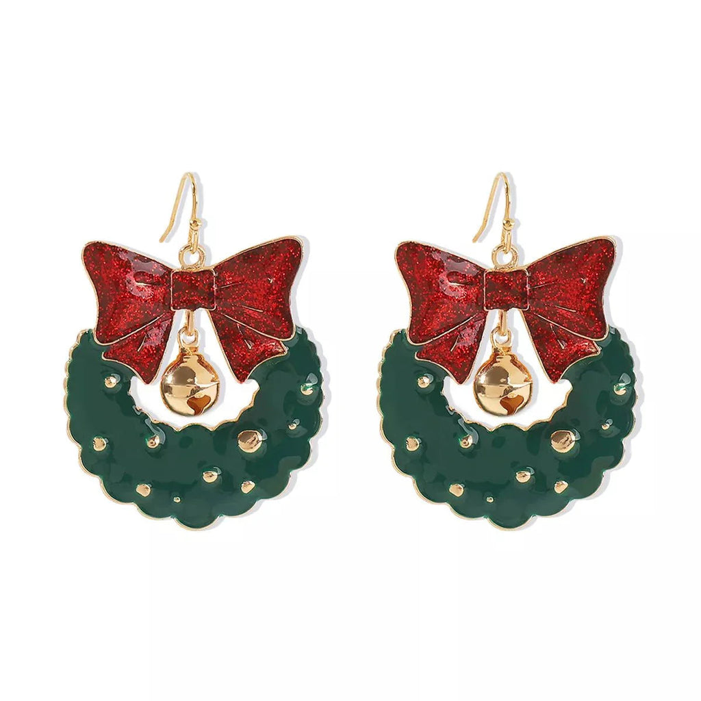 Christmas Wreath Bow Drop Earrings