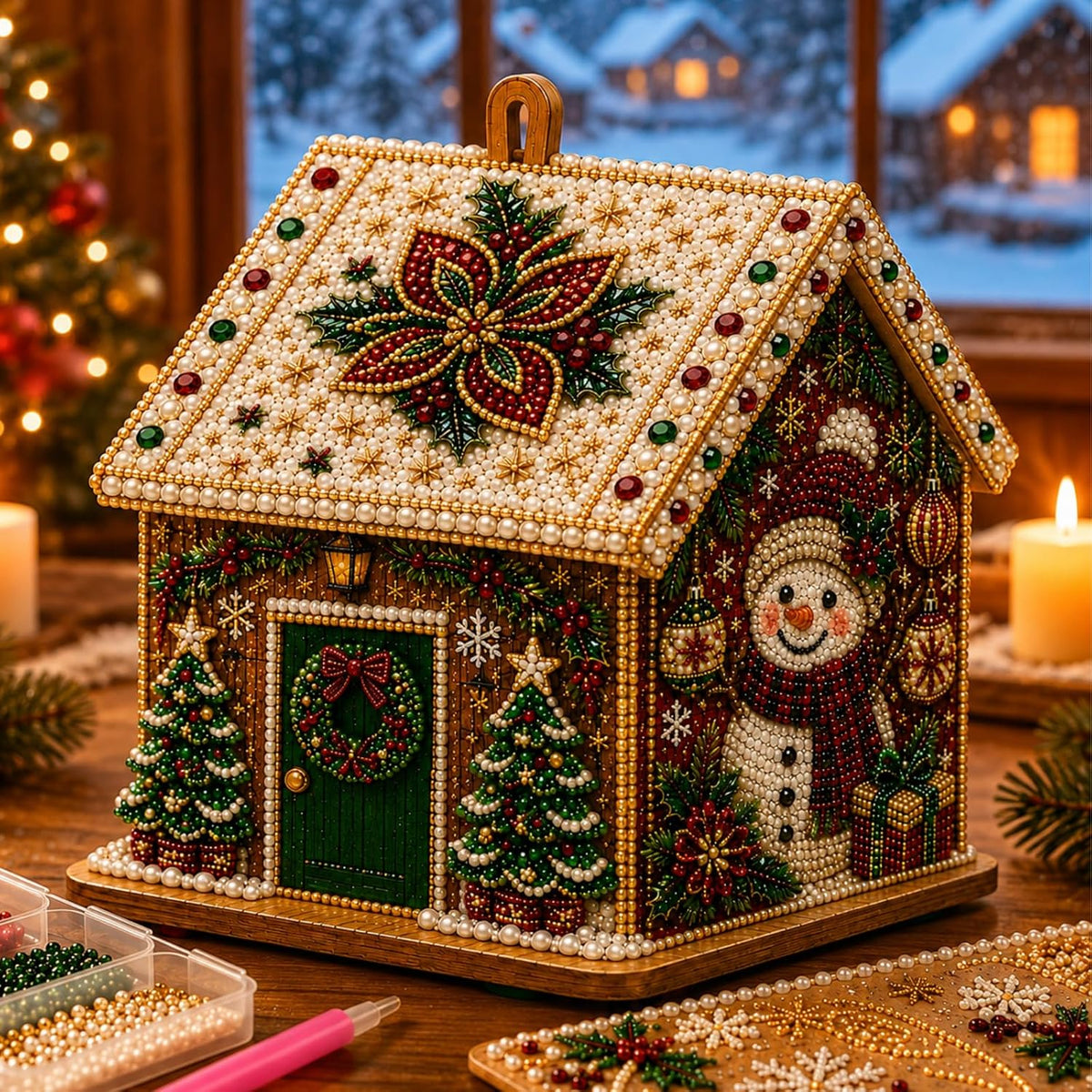 3D Christmas Pearl Diamond Painting Wooden House Art Kit for Adults