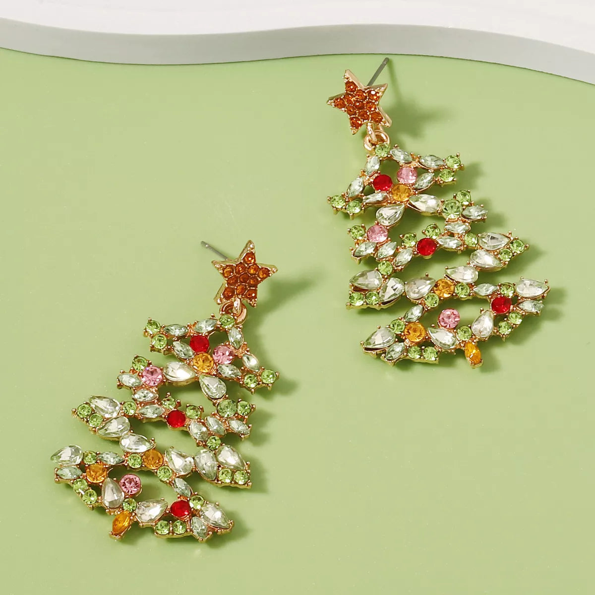 Christmas Tree Earrings with Rhinestones