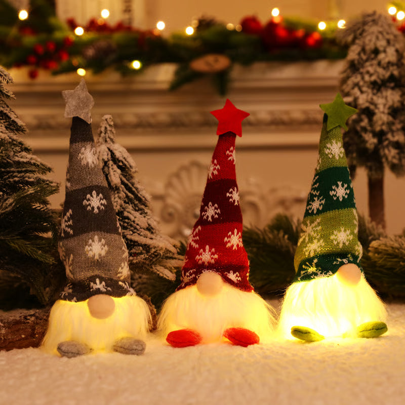 Christmas Gnome Decoration | LED Light | Nordic Holiday Figurine Set