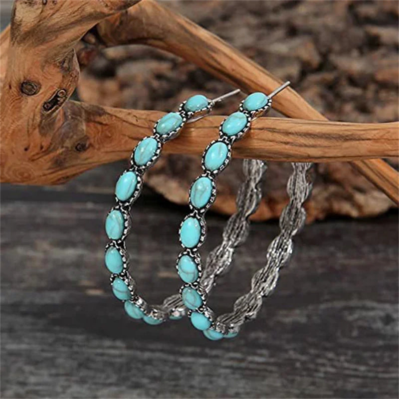 Vintage C-Shaped Turquoise Hoop Earrings