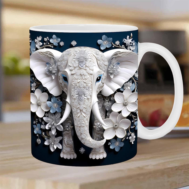 3D Elephant Flowers Mug