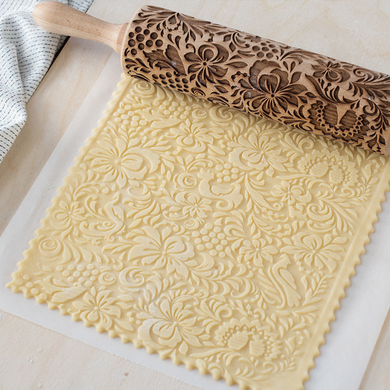 Embossed Wooden Rolling Pin | Holiday Cookie Engraver | Handcrafted Beech Wood | JollyRoller