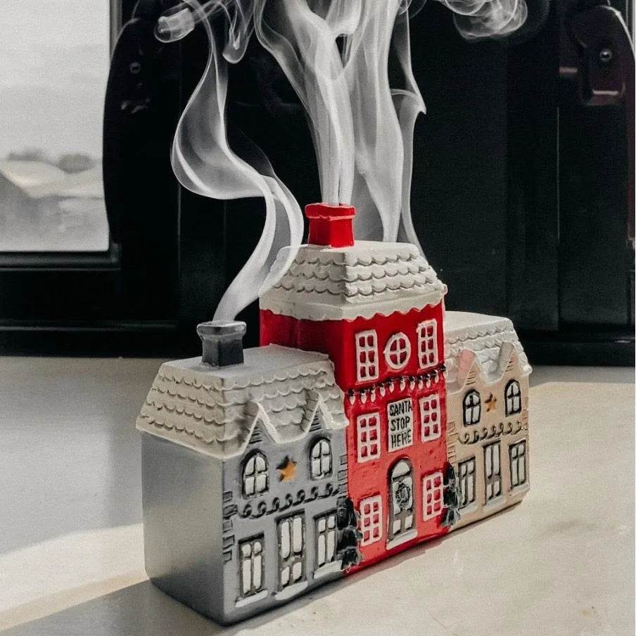 Christmas Small House Decorations Resin Winter Incense Cone Burner Decoration Landscape Decorative Gift