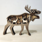 Wooden Woodland Elk Bear Christmas Ornament