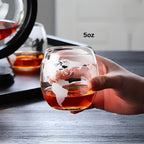 Whisky Decanter Set in Globe Shape – Lead-Free Carafe with Wooden Stand | Includes 2 Whisky Glasses