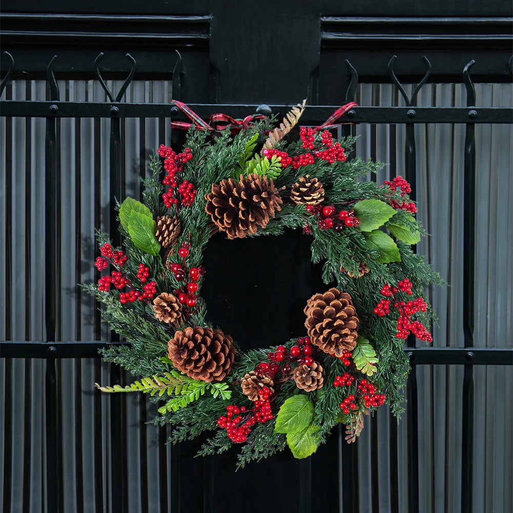 Christmas Wreath with Red Berries and Green Cypress Leaves – Perfect Seasonal Decoration