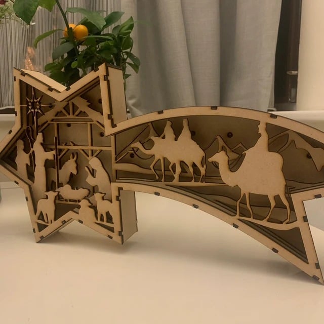 LED Christmas decorations in wood Nativity Scene Star-shaped desk lamp