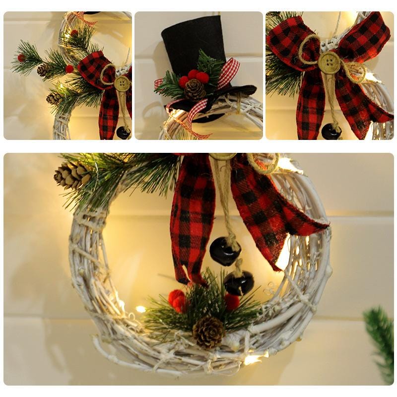 Christmas Wreath Rustic Snowman LED Decoration