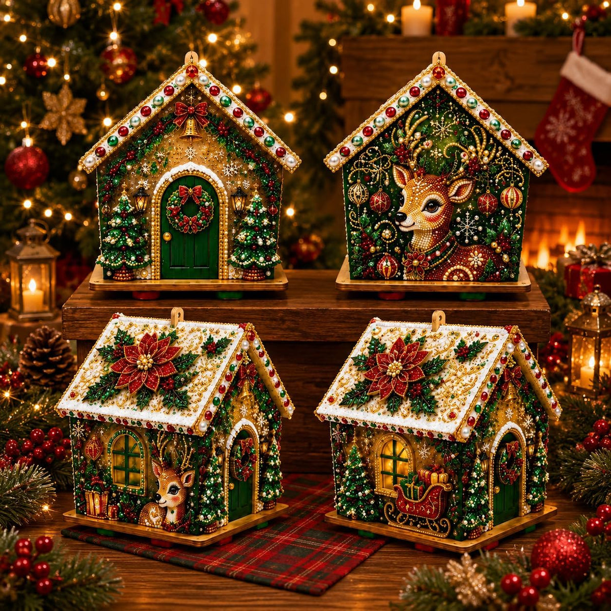 3D Wooden Christmas House Diamond Painting Kit for Adults