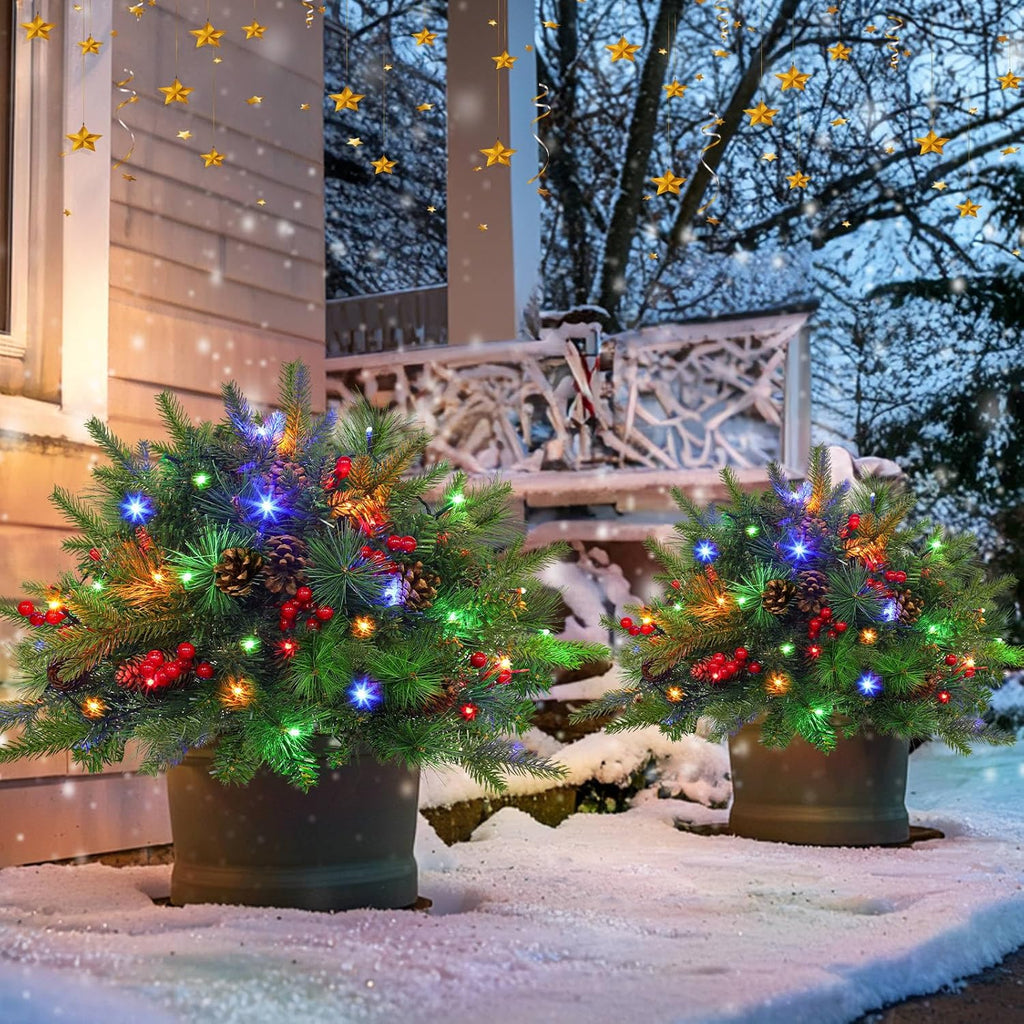 Christmas Urn Filler with LED Lights | 18" Realistic Pine Arrangement | Indoor/Outdoor Decor